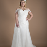 Stevie A-line, off shoulder plus size Wedding Dress by Millie Grace