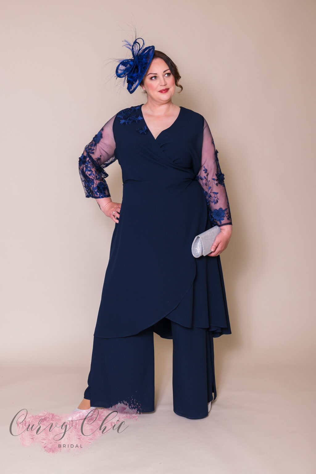 Venice Plus size Mother of the bride groom trouser suit with sleeves trendy 2