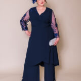 Venice Plus size Mother of the bride groom trouser suit with sleeves trendy 2