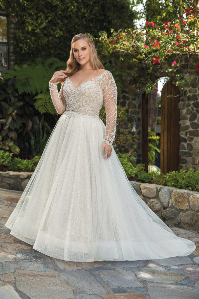 Naomi Plus size wedding dress with sleeves Front