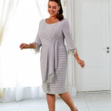 Silver Midi Dress With Sleeves DU-445