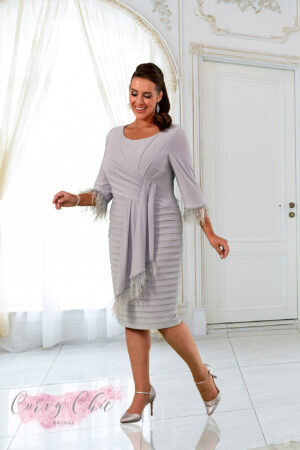 Silver Midi Dress With Sleeves