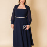 29708 navy plus size mother of the bride dress with belted detail and full length