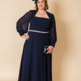 29708 navy plus size mother of the bride dress with belted detail and full length-front-3