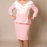 DU4391 Blush & Ivory plus size mother of the bride dress with sleeves fitted 2
