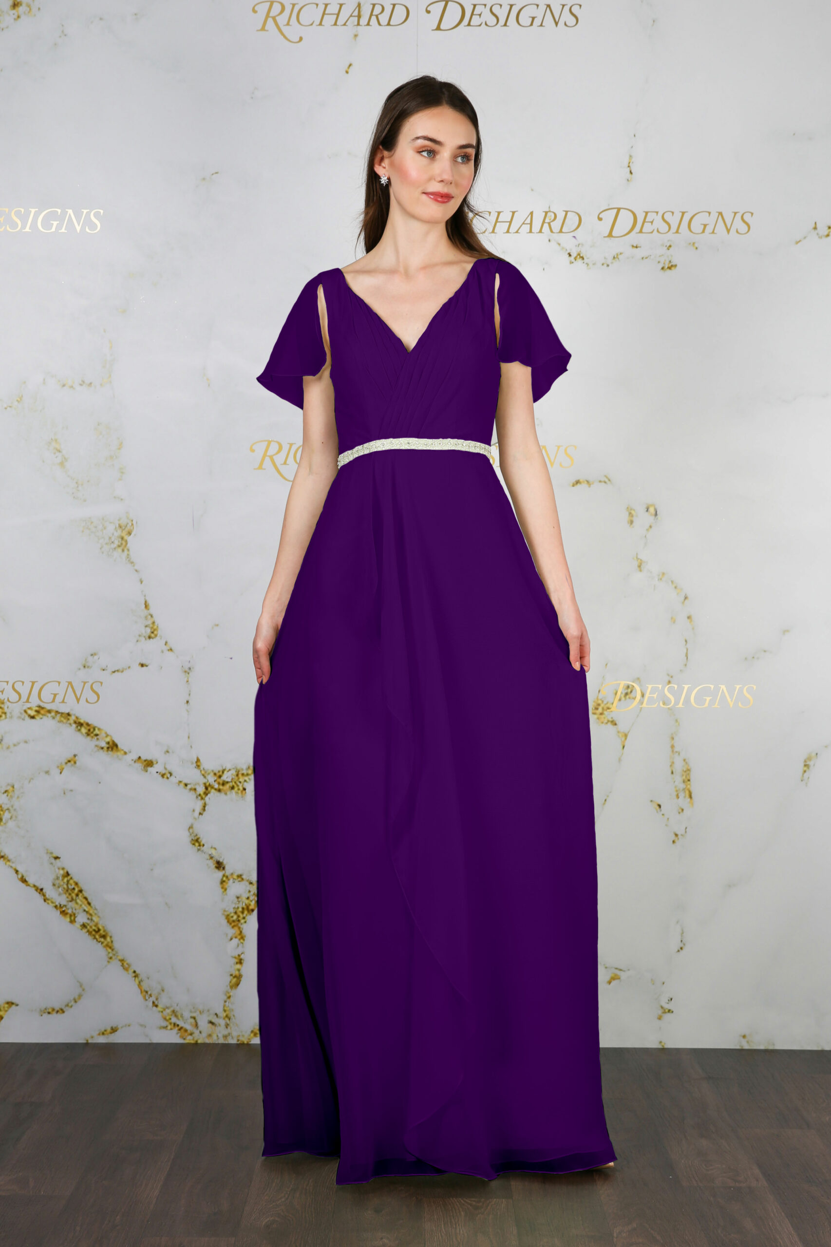 Beaded Chiffon Cape Dress purple