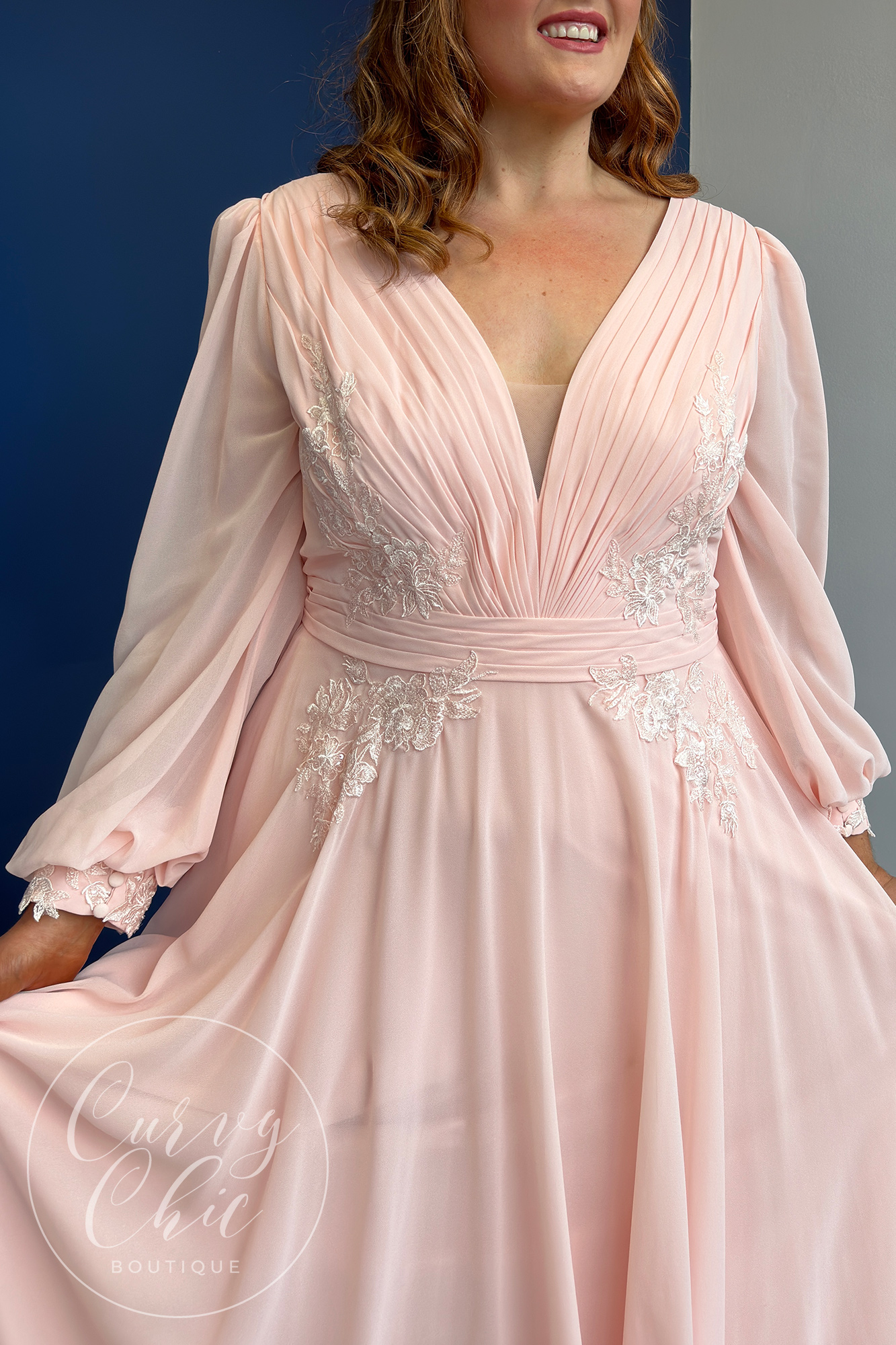 Blush Pink Floaty Chiffon Dress Veni Infantino | 29862 close detail